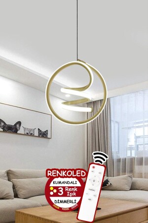 Kumandalı 3 Renk Modern Sarkıt Led Avize Gold Kasa helezon - 3