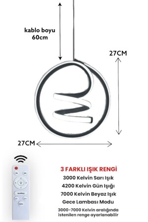 Kumandalı 3 Renk Modern Sarkıt Led Avize Gold Kasa helezon - 5