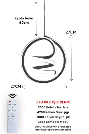 Kumandalı 3 Renk Modern Sarkıt Led Avize Siyah Kasa - 4