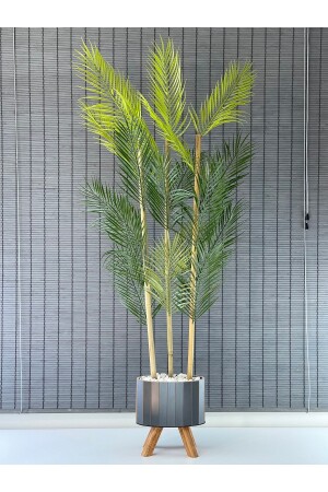 Künstliche Blumenpalme, hölzerne Ellipse, im Topf, stehend, Areca, künstliche Pflanze, Wohnzimmerblume, 18 Blätter, 135 cm - 3