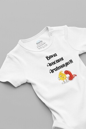 Kurzärmliger Baby-Body aus 100 % Baumwolle „Lass mich nicht nach meinem Onkel suchen“ Onkel Baby Zıbın Badi 5645K - 1