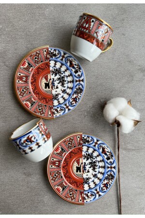 Kütahya Double Pattern Nora Series Kaffeetassen-Set aus Porzellan für 2 Personen, Servier-Präsentationsset 12345676 - 2