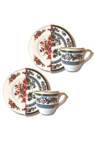 Kütahya Kaffeetassen-Set mit zwei Mustern, Doppelmuster, blaue Serie für 2 Personen, PDFMT12345677 - 5