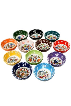 Kütahya-Serie, 12-teilige Keramik-Snack-Sauce-Schüssel, Frühstücks-Präsentationsschüssel – 8 cm Durchmesser, Fliesenmotiv, 12-teilige KRŞ-SCHÜSSEL - 4