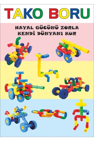 Kutusuz Tako Borular 72 Parça Renkli Eğitici Boru Lego Oyunu - 1