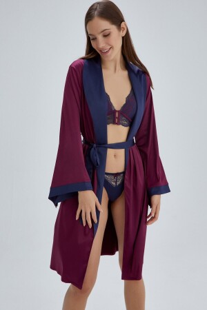 Lacivert- Bordo Harley Kimono Sabahlık - 1