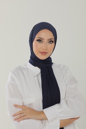 Lacivert Luxury Penye Şal - Kadın Tesettür Jersey Hijab Lycra Shawl - 5