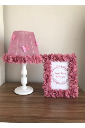 Lampenschirm und Rahmen für Baby- und Kinderzimmer, staubige Rose, Blumen-Schmetterlings-Lampenschirm, Rahmen, getrocknete Rose, Schmetterling - 1