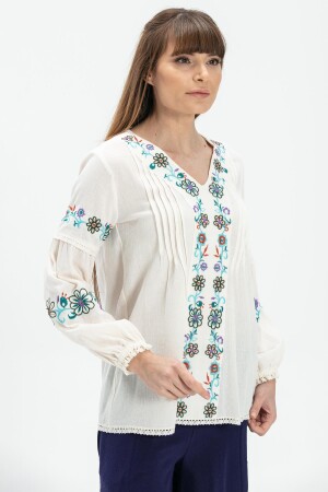 Langarm-Bluse aus Ayşe-Stoff, Creme, Krm 212. 22 - 1