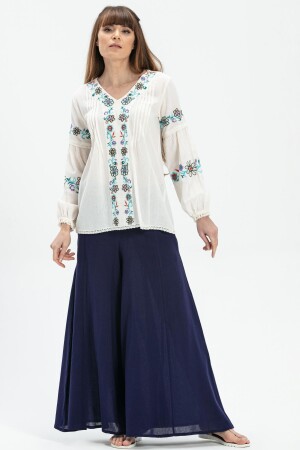 Langarm-Bluse aus Ayşe-Stoff, Creme, Krm 212. 22 - 4