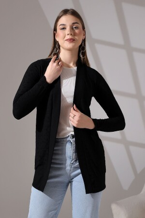 Langärmliger Damen-Cardigan mit Kragen und Ärmelband, detaillierter Polka Dot-Jacquard, flexible lange Strickjacke aus gekämmter Baumwolle und Hijab-Cardigan - 1