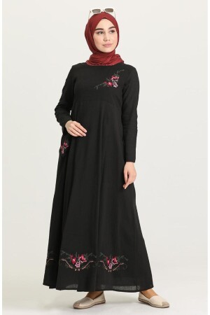 Langärmliges Burçak-Kleid aus Şile-Stoff Schwarz Schwarz - 6