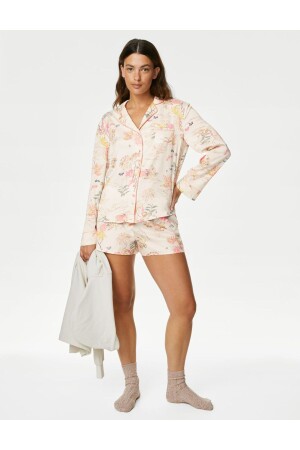 Langärmliges Pyjama-Oberteil mit Dream Satin™-Blattmuster - 1