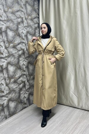 Langer Trenchcoat mit Gürteldetail BRC1908 Latte - 1