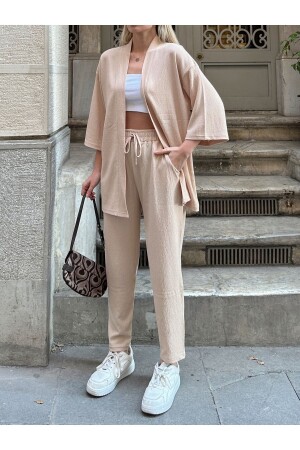 Lässig geschnittenes Kimono-Ober- und Unterteil-Set für Damen - 1