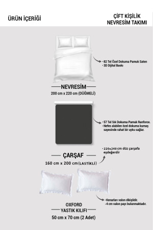 Lastikli Çarşaflı %100 Pamuk Saten Çift Kişilik Nevresim Takımı Drop Leaf MONOHOME32944 - 9