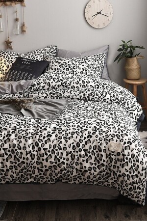 Lastikli Çarşaflı Nevresim Takımı Çift Kişilik Leopar Premium Cotton 64s iqon066 - 7