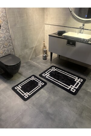 Lateks Taban (60X100 - 60X50) Ikili Banyo Paspas Takımı -siyah-gri BYD-STRIPED - 6