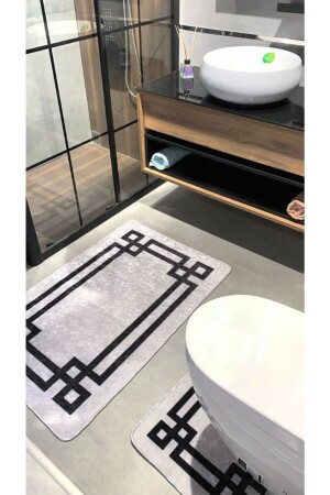 Lateks Taban S(70X110 - 70X50) Ikili Banyo Paspas Takımı Gri-siyah BYD-STRIPED - 4