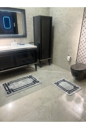 Lateks Taban Saçaksız (60X100 - 60X50) Ikili Banyo Paspas Takımı -gri BYD-STRIPED - 5