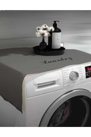 Laundry Basklı Gri Çamaşır Makine Örtüsü - 2