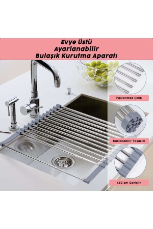 Lavabo Üstü Katlanabilir Ayarlanabilir Bulaşıklık- Çok Amaçlı Kurutmalık - 32x32cm - 5