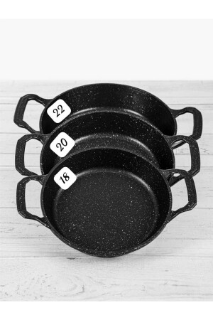 Laviss Kitchen Essenso 3lü Set Döküm Siyah Granit Sahan Tava Seti 18-20-22 Cm - 7