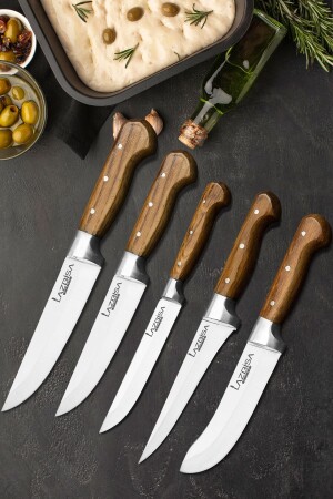 Lazbisa Hand Craft 5-teiliges Küchenmesser-Set, Messer für Fleisch, Brot, Gemüse, Obst (Nr.: 0-1-2-y-s) 0093 - 2