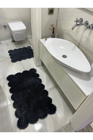 Lazer Kesim 2'li Banyo Paspası Antrasit Gri Peluş Halı 1854 - 1