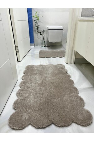 Lazer Kesim 2'li Banyo Paspası Kahve Peluş Halı 1854 - 2