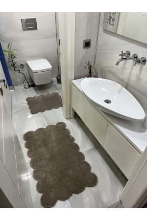 Lazer Kesim 2'li Banyo Paspası Kahve Peluş Halı 1854 - 5