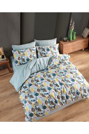 Leaf Double Sided Mint Yellow Double Bed Sheet Cotton Duvet Cover Set Nalls2023 Yaprak - 4