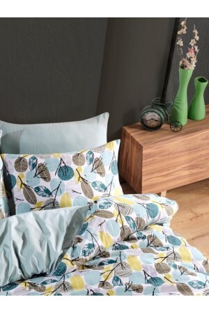 Leaf Double Sided Mint Yellow Double Bed Sheet Cotton Duvet Cover Set Nalls2023 Yaprak - 5