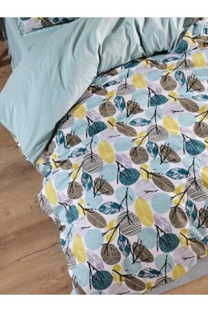 Leaf Double Sided Mint Yellow Double Bed Sheet Cotton Duvet Cover Set Nalls2023 Yaprak - 6