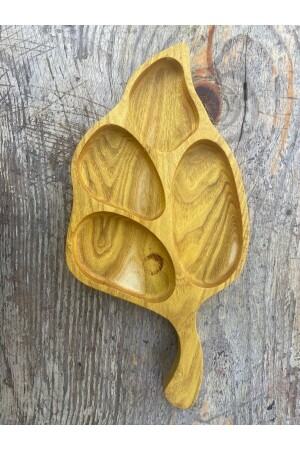 Leaf Frühstücksteller aus Holz mit 4 Fächern, Snackschale, Präsentationsschale. Maulbeerbaum 35x18 cm OKAY-CS001 - 1