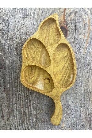 Leaf Frühstücksteller aus Holz mit 4 Fächern, Snackschale, Präsentationsschale. Maulbeerbaum 35x18 cm OKAY-CS001 - 3