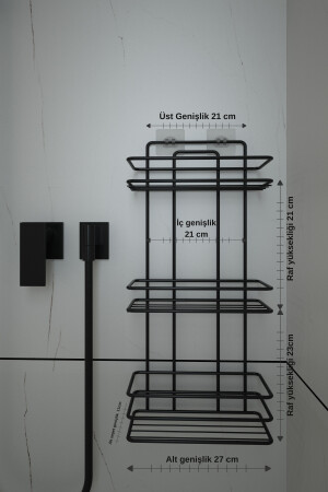 Lebenslanges, rostfreies, selbstklebendes, schwarzes, 3-lagiges, flaches Badezimmer-Eckregal, Shampoo-Halter Tş03, ohne Bohren ALBYPK002 - 7