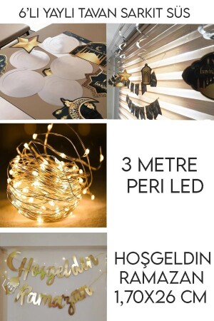 Led Işık Hoşgeldin Ramazan Gold Banner Yazı Iyi Bayramlar 6'lı Tavan Süs Ramazan Oda Süsleme Seti - 4