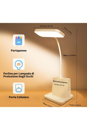 Led Masa Lambası Beyaz 360 Derece Dönebilir Dokunmatik Tuşlu Kalemlikli Lithium Bataryalı - 8