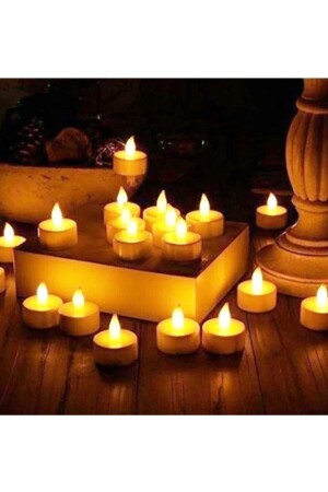 Ledli Mum Tealight Işıklı Dumansız Alevli Sarı Led Mum Pilli 24 Adet Pil Dahil - 3