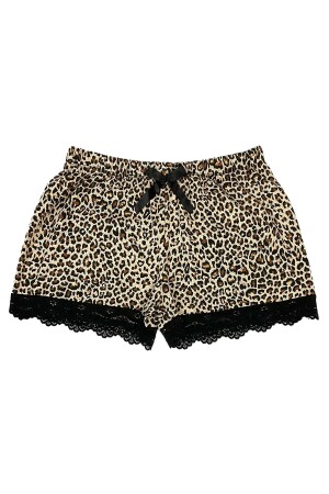 Leopar Pamuklu Paçası Dantel Pijama Kadın Şort - 1