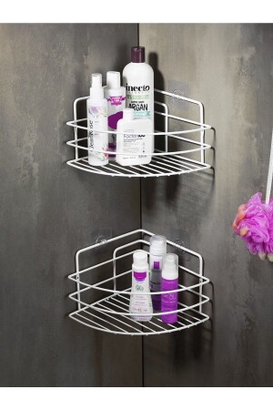 Lifetime Edelstahl-Kleber-Badezimmer-Eck-Organizer, Shampoo-Halter, Duschregal, 2 Stück, weiß, Tk-01, LAISYHOME-038 - 2