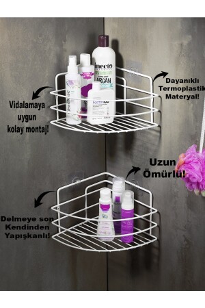 Lifetime Edelstahl-Kleber-Badezimmer-Eck-Organizer, Shampoo-Halter, Duschregal, 2 Stück, weiß, Tk-01, LAISYHOME-038 - 4