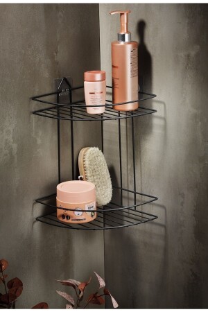 Lifetime Edelstahl selbstklebend Badezimmer-Eck-Organizer Shampoo-Halter Duschregal Schwarz Ek-02 LAISYHOME-037 - 3