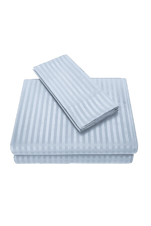 Line Baumwoll-Bettbezug-Set, 4-teiliges gestreiftes Satin-Bettbezug-Set, Blau | - 5