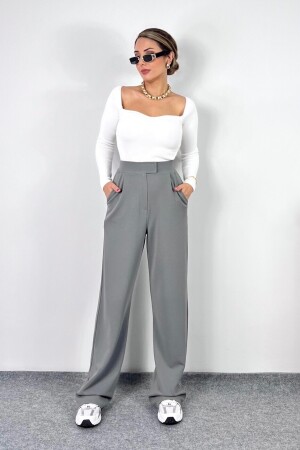 Line Damen-Palazzo-Hose aus Lycra mit Klettverschluss in Grau - 3