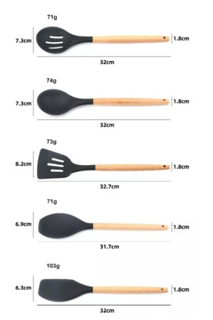Lingo Bambu Saplı 5 Adet Silikon Mutfak Pişirme Gereçleri Seti Siyah VS-510AS - 7
