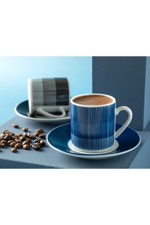 Liniya Porzellan-Set mit 2 Kaffeetassen, 80 ml, Schwarz – Marineblau, 10035659 - 4