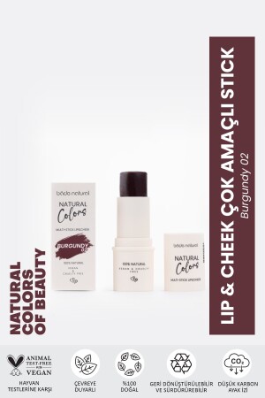 Lip & Cheek Burgundy 02 Çok Amaçlı Stick %100 Doğal - 2