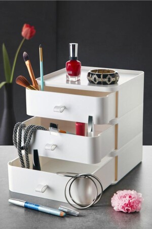 LIUBOX 3-teilige Schmuck-, Make-up- und Kosmetik-Organizer-Schublade (WEISS), Büro-Schreibtisch-Organizer 000014 - 3